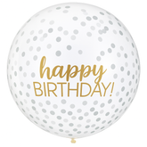 24" Gold & Silver Confetti Latex Balloon - "Happy Birthday"